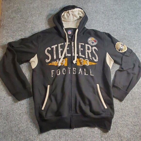 NFL Pittsburgh Steelers Hoodie Men’s L Large Full Zip Black Jacket Sweatshirt - Picture 1 of 16